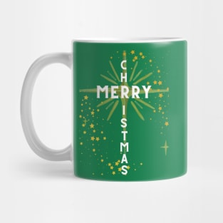 Christmas Cross and Star White Letters on Green Mug